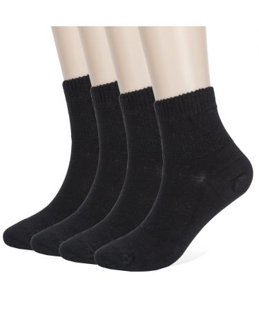 Athlemo 4 Pairs Loose Diabetic Ankle Socks Bamboo Wide Thin Seamless Toe and Non-Binding Top Black(4pairs) 9-11