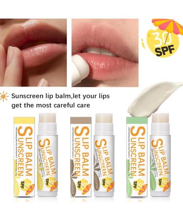 AURONUT SPF 30 Sunscreen lip balm pack of 3 banana coconut watermelon 3 different flavors with smoothing aloe vera vitamin E for moist lips - Buy Online on GoSupps.com