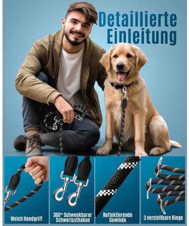 Onisall Dog Leash for Large & Medium Dogs - 3M Adjustable Nylon Reflective 200kg Strength - Ideal for Safe Walks - Buy Online on GoSupps.com