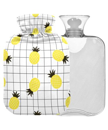 Naanle checked pineapple heat bottle with reference transparent hot water bottle 2 l large hot water bottle for bed hand feet warmer pain relief heat and cold therapy