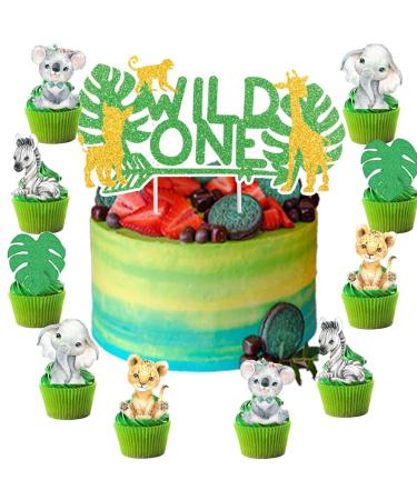 ICNYEKl 49 Pcs of Jungle Animal Cupcake Toppers Wild One Cake Decoration for Safari Themed Baby Showers Party Animal Cake Topper Camping Themed Party Birthday Cake Decorations Supplies Y-18