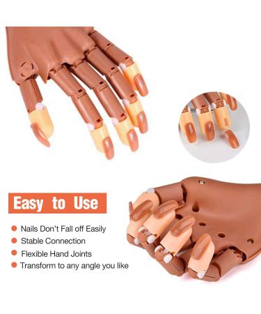Acrylic Nails Practice Hand Kit - Flexible & Moveable False Mannequin Hand with Fake Nail Tips, Nail Files, and Clipper - Brown - Buy Online on GoSupps.com