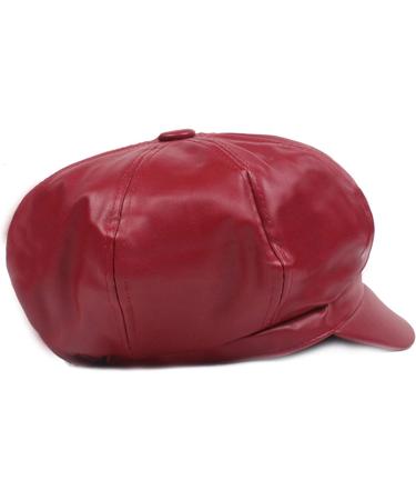FaLasoso Women PU Leather Beret Newsboy Cap - Vintage Octagonal Flat Gatsby Driving Hat (Black/Wine Red) - Buy Online on GoSupps.com