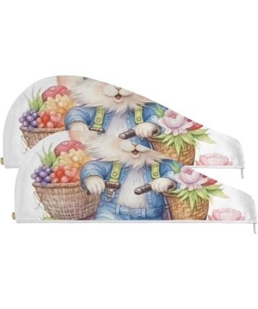 Rabbit Flower Bike Hair Towel 2 Pack - Super Absorbent Quick Dry Hair Turbans for Women & Girls - Buy Online on GoSupps.com