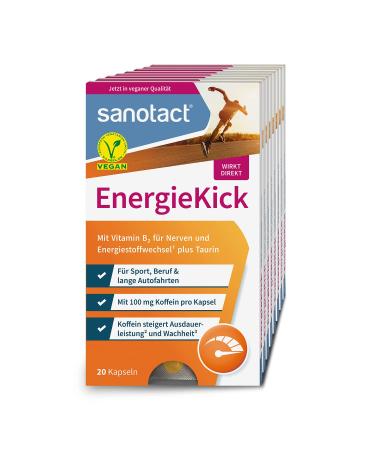 Sanotact energy kick (8 x 20 capsules) Energy capsules as energy booster Caffeine tablets with taurine & vitamin B2 Wachermakers for tiredness & for more energy 100% vegan energy kick 8x20 pieces