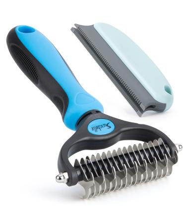 SuRbelle 2 Sided Deshedding & Dematting Undercoat Rake Brush for Dogs/Cats. Professional Dematting Comb Removes Mats Tangled & Thinning Hairs with No Scratch, Free Hair Remover Included.