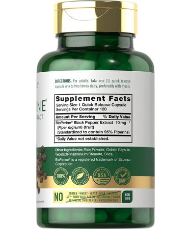 Bioperine 10mg | 120 Capsules | Non-GMO | Gluten Free | Curcumin Absorption Support - Buy Online on GoSupps.com