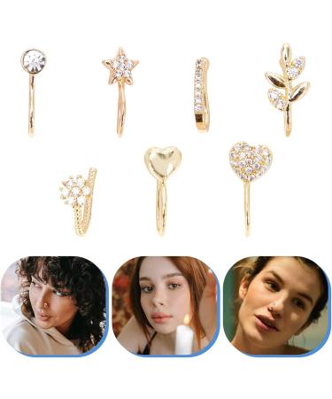 Shop Beaupretty 7pcs Non-Piercing Nose Rings - Elegant Copper Nose Jewelry for Women - Golden Heart Clip Nose Pins - Buy Online on GoSupps.com