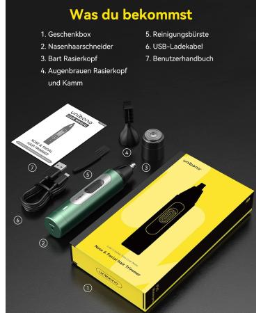 UNIBONO All-in-One Rechargeable Nasal Hair Cutter Kit | Painless Nose Trimmer for Men with Mini Facial & Eyebrow Razor | Green - Buy Online on GoSupps.com