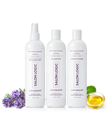 Everyday Clean & Pure Shampoo Conditioner and Spray Set Lavender - Salon Quality Keratin treatment Naturally Scented Hydrating Moisturizing Cleansing Treatment Treated Hair Safe
