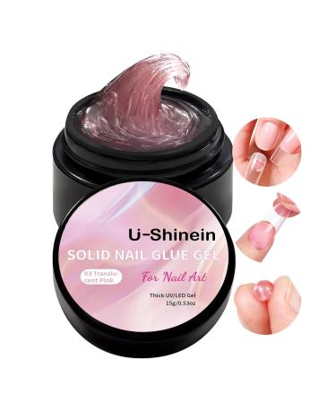 U-shinein 15 ml Solid nail glue gel nail tips glue gel for acrylic nails press on solid glue gel nail art manicure glue gel 0.52oz translucent pink 1 pcs translucent pink