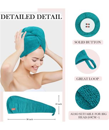 YoulerTex Microfibre Hair Towel Wrap: 2Pack Hair Turban Super Absorbent Rapid Drying Microfiber Towel for Women Curly Long Wet Plopping Hair Girls Head Towelling Large Anti-Frizz (Aqua Green) - Buy Online on GoSupps.com