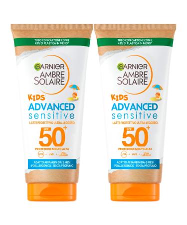 2 x Garnier Ambre Solaire Kids Advanced Sensitive SPF 50+ Resistance X3 Very high protection for children - 2 bottles 50 ml 2 x milk kids 50+ - Buy Online on GoSupps.com