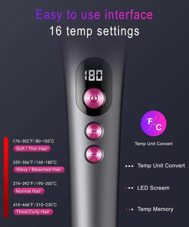 Ionic Hair Straightener Brush - 16 Temp Settings Fast Heating Anti-Scald Safety Auto-Off Temp Memory - Black Pink - Buy Online on GoSupps.com