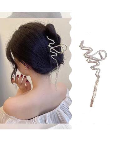 Agirlvct Gold Rhinestone Hair Claw Clip - Strong Hold Metal Hair Barrette for Women Girls - Glamorous Tassel Design - Perfect Gift for Birthday or Mother's Day - Buy Online on GoSupps.com