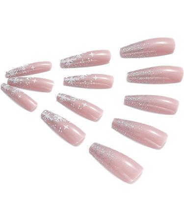 Vatocu Christmas False Nails - 24pcs Long Xmas Press on Nails with Snowflakes Glitter for Women and Girls - Buy Online on GoSupps.com