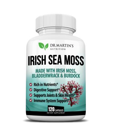 2625mg Irish Sea Moss Supplement 120 Capsules | SeaMoss Bladderwrack Burdock Root Capsules | Contain 92 Vitamins & Minerals For Immunity Gut Joint & Skin Health | Support Thyroid Energy & Digestion