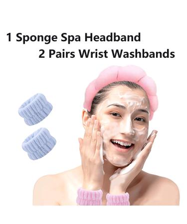 MOODKEY Pink Sponge Spa Headband for Women | Makeup Removal & Skincare | Hair Band & Accessories | 4Pcs Wristbands Included - Buy Online on GoSupps.com