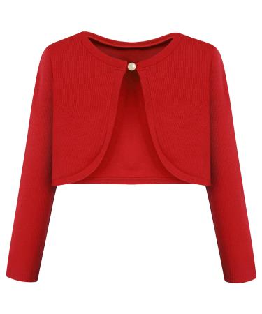 BONNY BILLY Girls Cardigan Long Sleeve Knitted Cotton Bolero Shrug Kids Clothing 10-11 Years Red