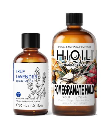 HIQILI 30ML True Lavender Essential Oil & 150ML Pomegranate Halo Fragrance Oil for DIY Diffuser