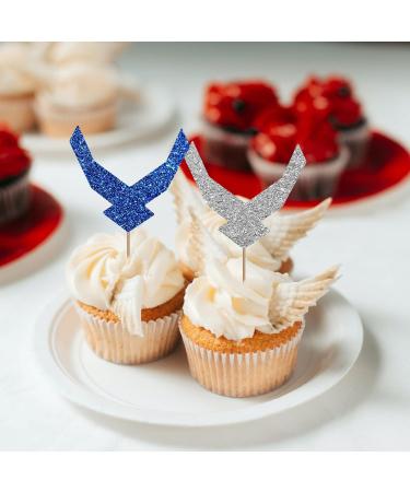 United States Air Force Cupcake Toppers USAF Wing Cupcake Topper Centerpiece Air Force Party Decor Retirements Party Decoration - Silver & Black Glitter - Buy Online on GoSupps.com