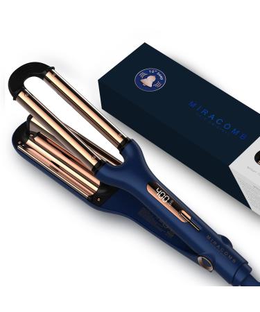 MIRACOMB Ion Titanium Deep Waver Smart Crimping Iron Hair Crimper, Digital Heat Settings, Auto Off, Dual Voltage, Royal Blue