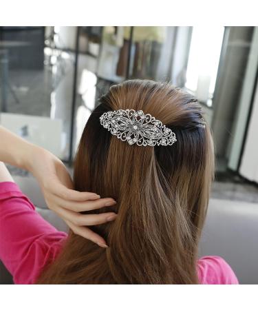 Vintage Flower Hair Barrette - Antique Style Hair Clip for Women, Sparkly Silver Hair Accessory for Wedding, Prom - Crystal Grip Jewellery - Buy Online on GoSupps.com