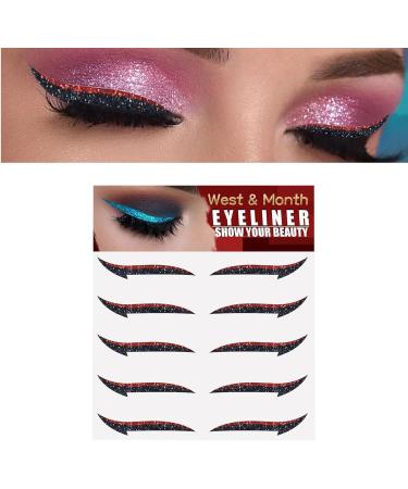 Glitter Eyeliner Stickers for Eyes | 5 Pairs Instant -Adhesive Eyeliner Stencil Glitter | Sticker Eyeliner Tool Makeup Eyeliner Stickers Winged Eyeliner Stencil for Eye Makeup Tool Tosier Orange Red (Five Pairs) - Buy Online on GoSupps.com