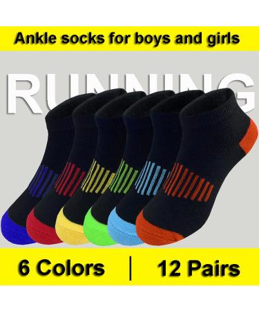 TSmollyu Boy Socks 12 Pack | Ankle Athletic Cotton Socks for Kids 7-10 Years | Multicolor Half Cushioned Low Cut Socks - Buy Online on GoSupps.com