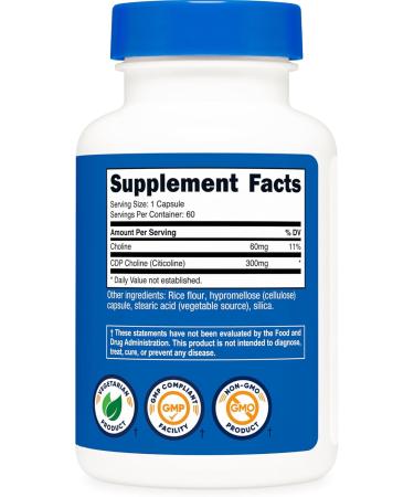 Nutricost CDP Choline (Citicoline) 300mg 60 Vegetarian Capsules - Non-GMO Vegetarian Friendly Gluten Free 60 Count (Pack of 1) - Buy Online on GoSupps.com