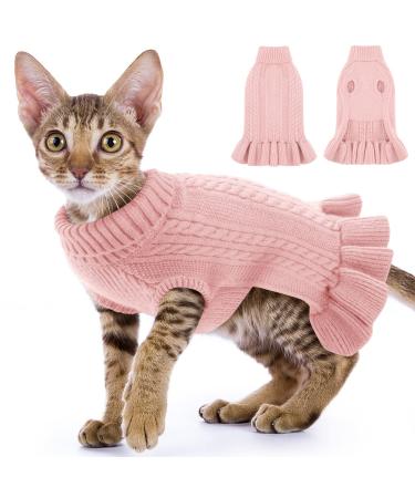 Pet puppy cat warm sweater dress winter warm dog sweater princess dress knitwear turtleneck pet cat dog sweater for autumn winter pink xs xs pink