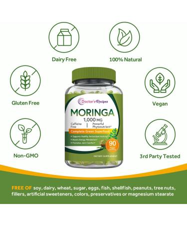 Buy Doctor's Recipes Organic Moringa 10 800 mg - Pure Superfood Non-GMO Vegan Caps | Natural Antioxidant Support - Buy Online on GoSupps.com