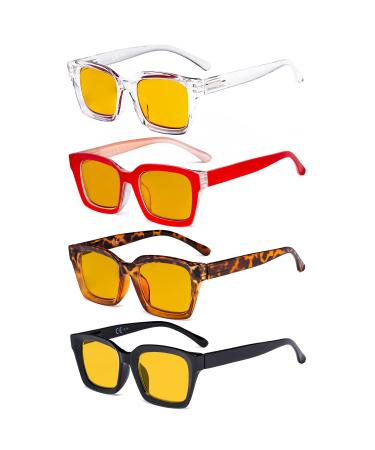 Eyekepper 4 Pack Amber Tinted Filter Lens Oversized Square Reading Glasses Blue Light Blocking Readers Computer Eyeglasses +1.00 C-4 Pack Mix 1.0 x