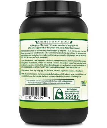 Herbal Secrets Organic Pea Protein Powder - 2 lbs 17g Protein Non-GMO Gluten Free Made in USA - Buy Online on GoSupps.com