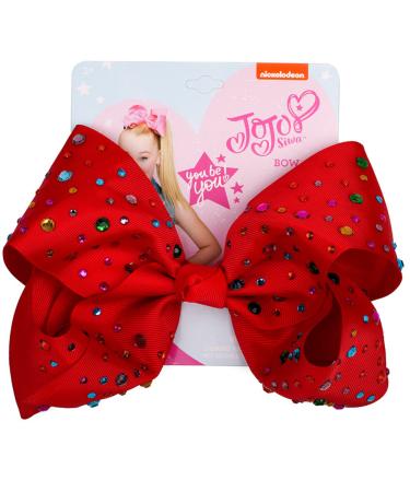 Jojo Siwa Bow, Rhinestone Large Jumbo 8 Inch Bow Hair Gift for Girls, Jojo Siwa Style Bow Fashion Hair Accessories (Red/Rhinestone)