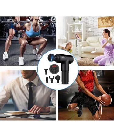 Deep Tissue Massage Gun | 6 Speeds, 4 Heads, Cordless Handheld Percussion Device for Muscle Relaxation - Black - Buy Online on GoSupps.com