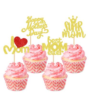 Keaziu 24 Pack Happy Mothers Day Cupcake Toppers Butterfly Best Mom Cupcake Picks Mom's Theme Happy Mother's Day Women Birthday Party Cake Decorations Supplies heart