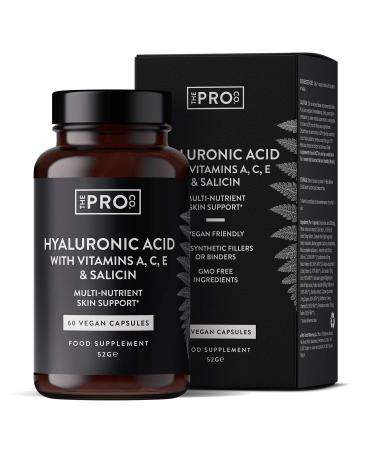 Premium Hyaluronic Acid Supplement - Source of Niacinamide & Salicylic Acid - with 10 Key Actives Including Vitamins A C E B3 Zinc Copper & Riboflavin - Supports Skin Health - Made by The Pro Co.