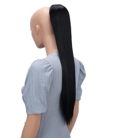 65cm Black Straight Wrap Around Ponytail Extension | 125g Synthetic Hairpiece for Women - International Shipping Available - Buy Online on GoSupps.com