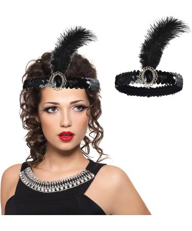 WLLHYF 1920s Headbands for Women Black Feather Hairband Rhinestone Crystal Flapper Headpiece 20s Vintage Beaded Leaf Hairband Hair Valentines Accessory for Girls Costume Party (Black Crystal) - Buy Online on GoSupps.com