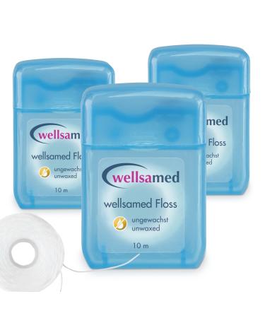 Wellsamed dental floss in a 10m dispenser for thorough interdental cleaning (tasteless 3 pieces)