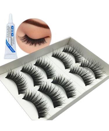 Lashes False Eye Lash Eyelashes Fluffy Russian Eyelash Strip Lash Wispy Handmade Cat Eye Lashes Volume Dramatic 5 Pairs 3D Thick Long Fake Lashes with Glue Natural Cross for Party Cosplay