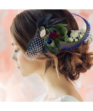 Peacock Feather Fascinator Headpiece with Rhinestone Detail for Women - Buy Online on GoSupps.com