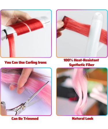 Colored Hair Extensions Clip In for Girls 22 Inch Colorful Straight Hair Extensions for Party Highlights Hair Accessories Hair Pieces for Women(10 PCS Red) 10pcs-Red - Buy Online on GoSupps.com