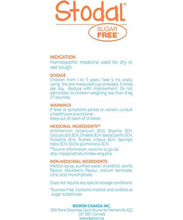 Boiron Stodal Children's Sugar-Free 125ml Vanilla & Blackberry Flavours Homeopathic Medicine for Dry & Wet Cough - Buy Online on GoSupps.com
