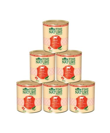 Dehner Fine Nature Dog food wet food in food quality for adult dogs beef 6 x 800 g can (4.8 kg) adult beef 800 g (6 Pack)