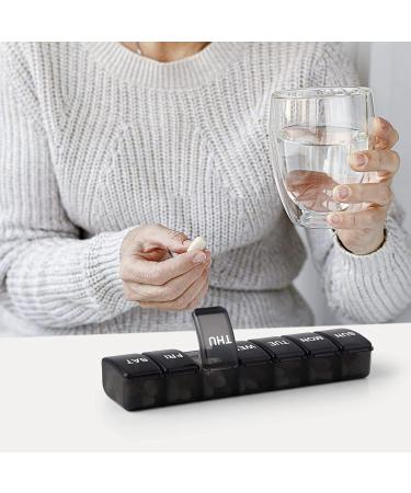 2 Pack Small Pill Organizer for Daily Vitamins - 7 Day AM/PM Pill Box - Travel-Friendly Weekly Medication Case in Black/White - Buy Online on GoSupps.com