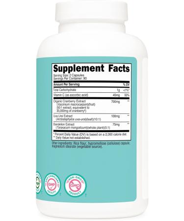 Nutricost Cranberry Extract for Women (35 000mg Equivalent) 180 Capsules - with Vitamin C Uva Ursi & Dandelion Root Extract - Non-GMO & Gluten Free Health Supplement - Buy Online on GoSupps.com