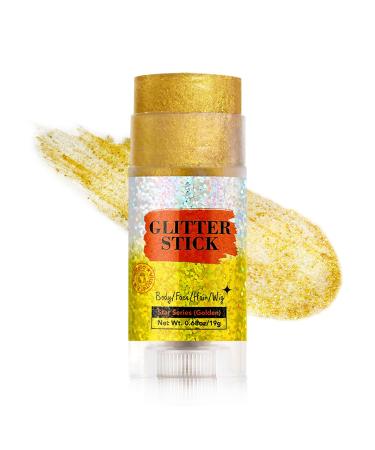 Prreal Shimmer Glitter Stick for Body Shiny Highlighter Stick Sparkling Glitter for Face Lips Festivals Rave Makeup Gold