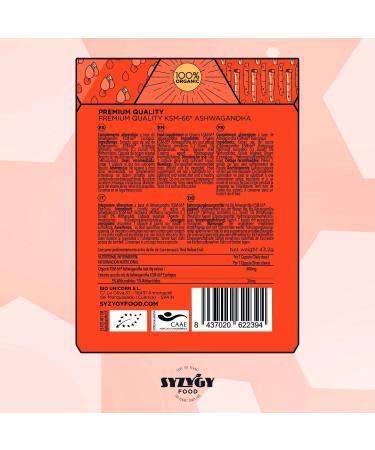 SYZYGY FOOD | Ashwagandha KSM-66 600mg | 60 Capsules 60 Day Treatment | No Excipients | 30mg Withanolides | Withania Somnifera | Vegan | Certified Organic | Made in EU - Buy Online on GoSupps.com